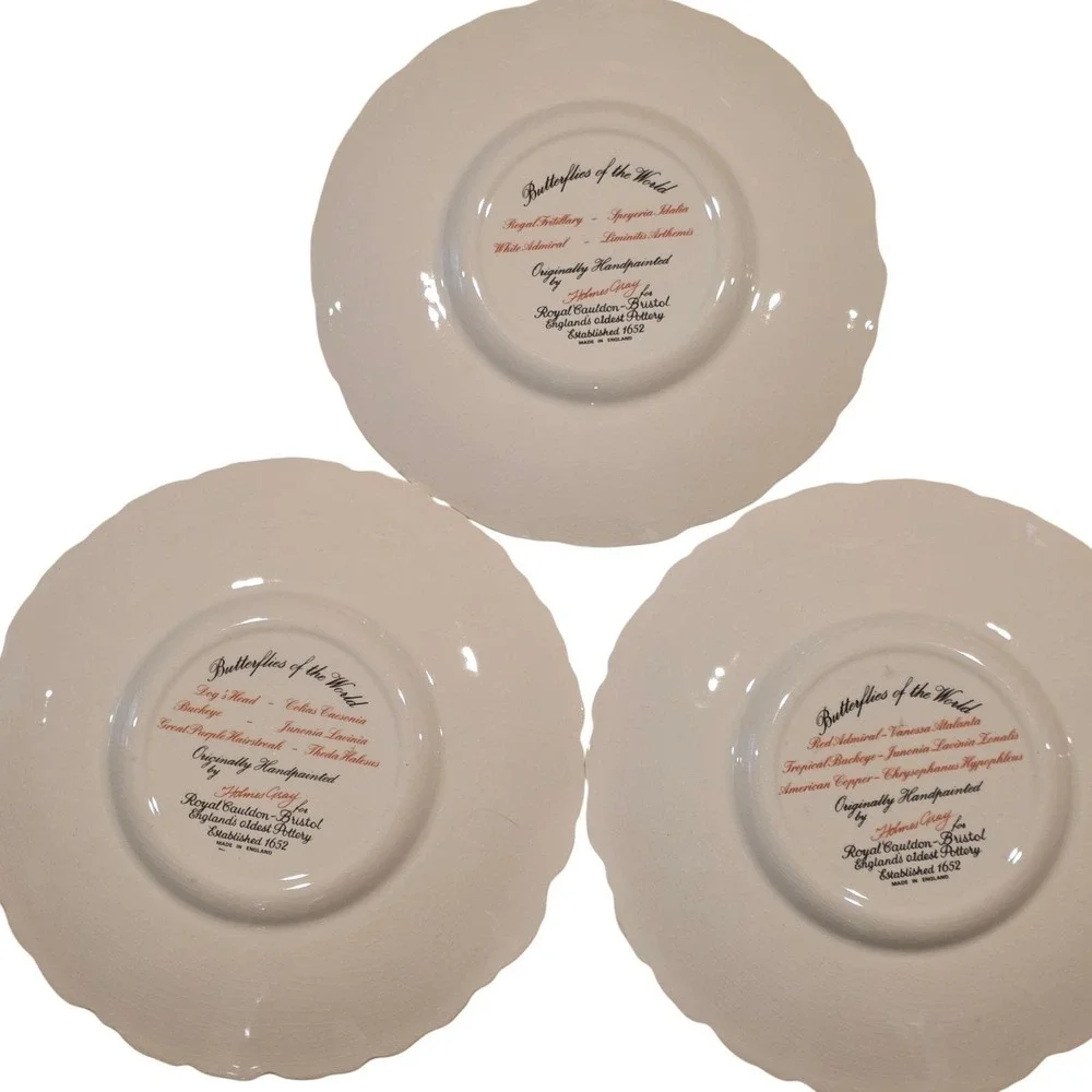 Royal Cauldon Bristol Porcelain Plates‎ Set of 5 Holmes Gray Butterfly Designs